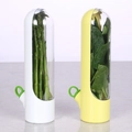 Tall vegetable keeper pods in white and yellow featuring asparagus and fresh spinach - 2 Pcs/Set / White/Yellow