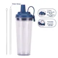 Double-wall plastic tumbler with deep blue lid, wide Tritan straw and magnetic handle - 24oz / Dark Blue