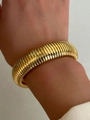 18K gold plated vintage vertical striped wide cuff bangle with stretchable gas pipe design - Width 16mm/Length 20cm / Gold