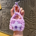 Handmade knitted mini coin purse in light purple with a checkered star charm keychain - Pentagram Decor (Purple)
