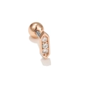 Macro detail of geometric rose gold cartilage stud with three inlaid zircon stones - Hexagon / Rose Gold