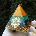 8cm Orgone energy pyramid with turquoise stones and flower of life pattern - 8cm / Flower of Life Style (2)