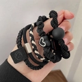 Black high-elasticity hair ties set with heart, ball, and square decorative accents - 8# Black