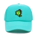Detail of teal mesh trucker hat showing alien graphic and breathable mesh paneling - M (56-58cm) / Lake Blue