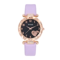 Detail of starry dial watch with heart motif, crystal bezel, and purple strap - Light Purple