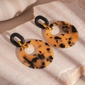 Detail of leopard print resin earrings with gold accents on stone texture background - Light Coffee Hoop Dangle (25#)