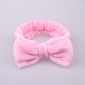 Pink plush bow wristband for face washing and makeup skin care routine accessory - Pink Headband 1pc
