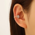 Minimalist gold ear cuff with square zirconia and micro-pave detailing on model - Gold Square Frame Main Stone Style (A-107)