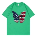 Green cotton T-shirt featuring a unique American flag butterfly floral print design - Green 317 / XS