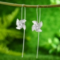 Artistic S925 sterling silver windmill drop earrings with matte finish on natural branch - Silver