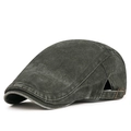 Washed grey cotton flat cap for men and women with vintage metal buckle adjustment - Adjustable / Dark Green