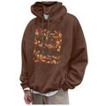 Men's dark brown fleece hoodie with Thanksgiving owl print and Give Thanks letters - S / Tops / Dark Brown