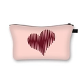 Pink heart-patterned makeup bag with zipper closure and portable rectangular design - 16-Pink Fine Line Heart