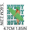 Macro detail of surf girl embroidery patch with green surfboard and Howdy lettering - Style 16 (HOWDY Surf Girl)