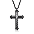 Collana a croce a tre strati nera e argento con motivi geometrici e diamante singolo - Pendente Singolo Nero e Acciaio