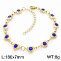 Gold stainless steel bracelet featuring heart-shaped dark blue zircon stones - Gold (KB183053-TJG)