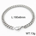 Silver Cuban chain bracelet with lobster clasp, 180x6mm minimalist metal jewelry - Style A 6mm 180mm(KB165947-ZZ)