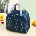 Navy blue insulated lunch bag with white wheat pattern and convenient front pocket - Navy Blue Feather