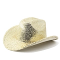 Detail of a sparkling gold sequin cowboy hat with metallic reflective surface and wide brim - M (56-58cm) / Straight Top / Gold