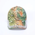 Close-up of tropical leaf print baseball cap with sparkling crystal rhinestones decoration - Adjustable / Green Diamond