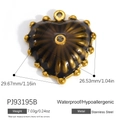 Vintage heart pendant with amber ripple inlay and clear crystal in 18k gold plated steel - Dark Brown Heart Pendant PJ93195B