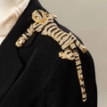 Golden tiger brooch with black stripes and sparkling rhinestones on a black suit jacket - Gold Black Stripe Pave Tiger (XD822018-1)