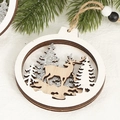 Christmas hollow wood pendant with reindeer and forest design with silver glitter - Style 5-Reindeer Forest (Silver Glitter)