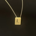 18K gold plated stainless steel square pendant necklace featuring embossed letter L - Pendant Only / Letter L