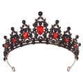 Detailed macro of vintage crown featuring black and red rhinestones on bronze leaf base - Antique Gold Black Diamond + Red Diamond