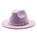 Chapeau fedora classique en feutre de laine violet avec corde tressée blanche et chaîne - Violet Taro