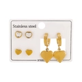 Detail view of gold stainless steel heart earrings set with sparkling crystals - Rhinestone Heart Stud & Pendant Earring Set(款3)