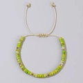 Handmade adjustable beaded bracelet with green patterned stones and gold spacers - Light Green Marble Beads-Cream Cord-Single Bracelet