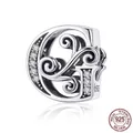 925 sterling silver letter G charm bead with zircons and vintage filigree patterns - Letter G