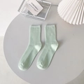 Mint green ribbed cotton crew socks for women in a minimalist Japanese style aesthetic - One Size / Aqua Green