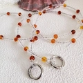 Versatile beaded chain strap with amber and clear beads and silver spring rings - Amber [Silver Buckle]