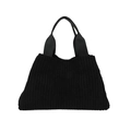 Bolso tote negro minimalista de punto con textura de rayas verticales y asas anchas - Negro