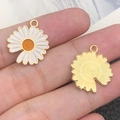 White enamel daisy charms with gold metal backing and hanging loops for DIY jewelry - 1Pc White Single-Sided Sunflower 18x20mm