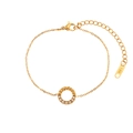 Goldenes Gliederkette Armband mit rundem Anhänger und weißen Zirkonia Steinen - Armband / Gold-Weißer Zirkonia