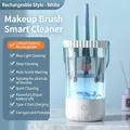 Electric makeup brush cleaner with white base and blue silicone lid with USB-C port - New Model White (Rechargeable)