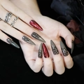 Long stiletto press on nails with Halloween spider web design and red glitter finish - Halloween Spider Web Red Glitter Style (JP1345)