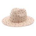 Classic straw Panama hat featuring colorful rhinestones on a beige woven surface - M (56-58cm) / Pink