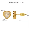 Macro view of 18k gold plated heart stud earrings with AAA zircon inlay details - Gold