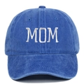 Classic washed blue cotton baseball cap with white MOM embroidery in vintage style - Adjustable / Royal Blue MOM