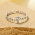 Adjustable S925 sterling silver ring with T-letter design and pavé cubic zirconia - Silver-Letter T