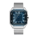 Montre carrée classique en acier argenté pour homme avec cadran bleu et calendrier - Argent Cadran Bleu