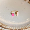 Adjustable golden open ring featuring elegant hot pink and light pink enamel blocks - Ring - Geometric Drip Oil Rose Pink