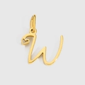 Pendentif lettre W dorée avec cœur au style cursif et finition métallique polie - Lettre W