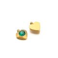 Golden heart-shaped pendant charms with inlaid green round zircon gemstone and polished finish - 6mm / Heart Gold Green