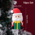 Pack of 10 Santa Claus cake toppers with red hat and gift box, 2.5cm x 4.4cm size - Soft Glue Santa with Green Gifts 10Pcs