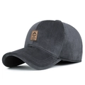 Dark gray sports baseball cap with mountain leather patch and warm thermal lining - Adjustable / Gray